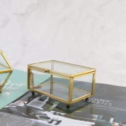 Retro Rectangle Transparent Golden Glass Ring Box Wedding Geometric Jewelry Organizer Home Decorative Box for Storage Trinket