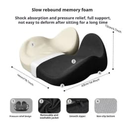 Solvath Ergonomic Thickened Memory Foam Seat Cushion Heavy Duty Chair Pad Removable Cover Ideal for Office Chair Lower Back Supp