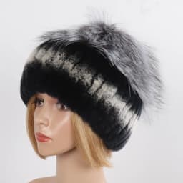 Women's Winter Warm Genuine Fur Hat Scarf Set Real Rex Rabbit Fur Cap with Silver Fox Scarves 2-Piece Natural Fashion Accessory