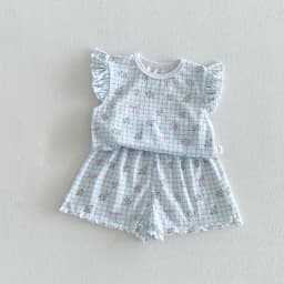 6M-5Y Summer Cute Kids Set Floral Flutter Sleeve Top+Ruffle Hem Shorts 2Pcs Clothing for Girls Breathable Soft Children Suit