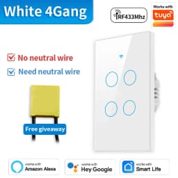 TNCE Tuya US Switch WiFi Zigbee, 1/2/3/4 Gang, No-Neutral/Wire LED Light Control Wall Button, Smart Voice with Alexa Google Home