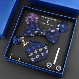 Luxury Neck Tie Set For Men Classic Brand Necktie Bowtie Hanky Cufflinks Floral Brooches Tie Clip Set Wedding Business Box Gift