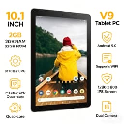 10.1 INCH T10 Android 9.0 Tablet PC 2GB RAM 32GB ROM V9 CPU MT8167 Quad Core Resolution Dual Camera Battery 5000mA