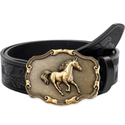 Golden Galloping Horse Belt Exquisite Carved Large Plate Buckle Alloy Buckle for Both Men and Women - Irregular Pattern Carved F