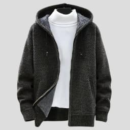 Men's Winter Cardigan Hooded Solid Zip Sweater Jacket Thickened Fleece Warm Casual Sweatercoats Chenille Knitted Sweater Women