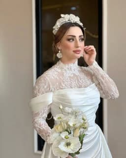 Customized Minimalist Satin Wedding Dress with Detachable Train Fold Pleated Bodice Ruched Waist Bridal Gown with Long Sleeves