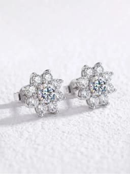 DW 0.5CT Moissanite Diamond Flower Stud Earrings for Women Real 925 Sterling Silver Solitaire Eternity Wedding Party Jewelry