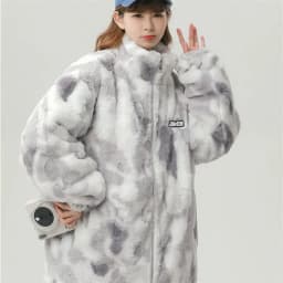 Tie dye Lamb wool Coat 2025 New Winter Trendy Student Cotton Jacket Thicken Loose Stand collar Coats Female Warm Parka Overcoat