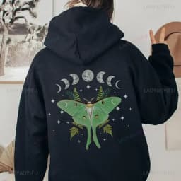 Bug Goblincore Moon Phases Moth Hoodie Luna Moth Sweatshirt Dark Academia Clothing Cottagecore Top Witchy Sweater Insect Tshirt
