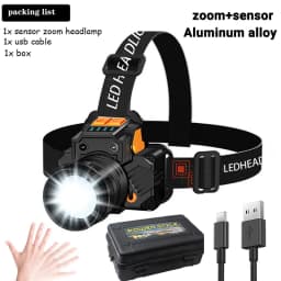 Super Bright LED Headlamp Fishing Headlight Portable Flashlight ZOOM Sensor Rechargeable Outdoor Waterproof Camping Hunting 20W