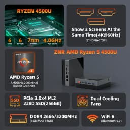 Texhoo MINI PC Ryzen 5 4500U DDR4 16G RAM 512G SSD WIFI6 BT5.2 Windows 11 LAN*2 HDMI*2 USB3*3 Dual 4k Display Desktop Computer