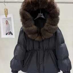 OFTBUY 90% White Duck Down Real Fox Fur Puffer Coat Drawstring Waist Winter Outerwear For Cold Weather Women Short Down Parka