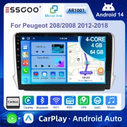 ESSGOO For Peugeot 208/2008 2012-2018 Android 14 10 inch Wireless Carplay Android auto Car stereo radio GPS Navi WIFI swc Bt FM