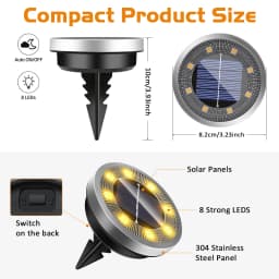 Solar Ground Lights IP65 Waterproof Solar Lights Outdoor Solar Garden Lights In-Ground Landscape Lights for Yard Lawn Patio Deck