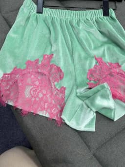 High Street Mint Green Velvet Shorts With Patchwork Lace Trim Paneled Elastic Waist Trousers Women Chic Edgy 2026 Summer Outfits