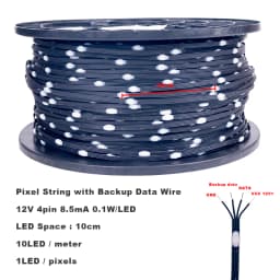 12V 4pin WS2815 Seed Pixel Light 4 Wires with Backup Data Wire Individually Addressable RGB Dreamcolor Christmas Fairy Lights