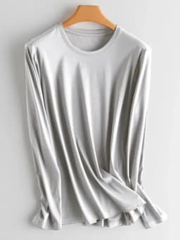 SuyaDream Women Solid T Shirts Silk Cotton Blend Plain O Neck Long Sleeved Tee 2025 Spring Autumn Basic Top White Black