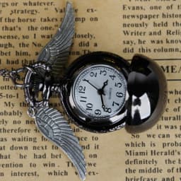 Black Smooth Spherical Quartz Pocket Watch Small Wings Flip Arabic Numerals Men Women Clock Gift Student Pendant