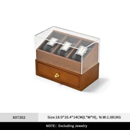 Oirlv 6 Grilds Wooden Watch Box Double-layer Jewelry Organizer Wrist Watch Display Box Dust-proof Transparent Cover Watch Case