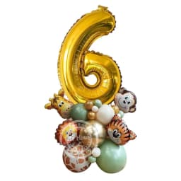 Wild Animal Balloon Tower with Gold 1-9 Number Balloon for Boy's Jungle Safari Birthday Party Decoration Forest Party Supply