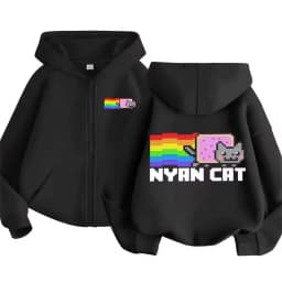 Heavy Pixel Rainbow Cat Zip Up Hoodie Black White Blue Grey Men Women Streetwear Casual Fashion Sweatshirt Tops Y2K