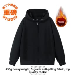 Pure Cotton Fleece Lined Hoodie Jacket Deep Blue Zipper Closure Sweatshirt Outerwear for Men And Women Autumn Winter Casual Wear