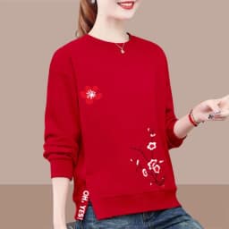 Women's Clothing Spring Autumn Lantern Long Sleeve Round Neck Pullover Plant&Flowers Printing Casual Office Lady Hoodies Tops