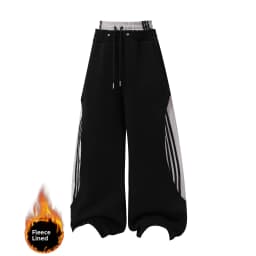 Retro American Fleece Lined Thickened Knife Wide Leg Pants Women's Winter Double Waist Dance Trousers Casual Striped Pants