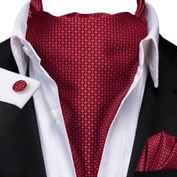 Men's Ascots Fashion Luxury Solid Plaid Check Dot Cravat Set with Cufflinks and Handkerchiefs for Daily Casual Outing