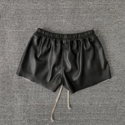 Summer Women's PU Leather Shorts Dark Retro Side Split Color Block Elastic Waisted Drawstring Hot Shorts Female Clothing