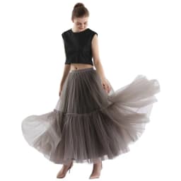 Women Multilayer Ruffles Mesh Skirts Pleated Elegant Lady High Waist Fluffy Maxi Skirt Solid Color Female Party Long Skirts