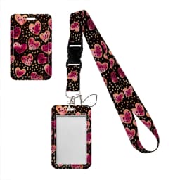 Simple Marble Heart Rainbow Card Holder with Buckle Lovely Hanging Rope ID Pass Hang Accessories Holder Lanyard Passr Case