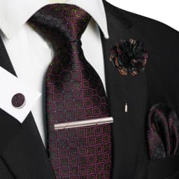 Brown Yellow Plaid Ties For Men Luxury 8cm Silk Tie Pin Pocket Square Cufflinks Tie Clip Set Business Party Wedding Accessories