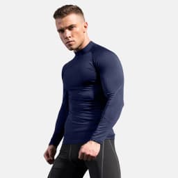 Men's High neck Long Sleeve Compression Shirts Cool Dry Sun Protection Sports Tights Undershirts Running Gym Tops