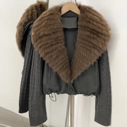OFTBUY 90 White Duck Down Jacket Cable Knit Sleeve Zipper Drawstring Hem Cropped Coat Women Winter Real Layered Fox Fur Collar