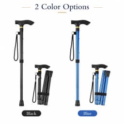 Folding Walking Cane Lightweight Adjustable Portable Travel Walking Stick with Wrist Strap Rubber Tip Blue Black for Daily Trips
