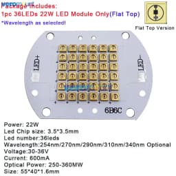 High Power 6W 12W 15W 18W 22W Deep UVC UVB 254nm 270nm 290nm 310nm 340nm 10/20/25/30/36 Integrated LED Module for Sterilization