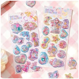 3 pcs/6 pcs Cute Fragrant Glitter Shaking Sticker 3D Cartoon Scrapbooking Diy Journaling Stationery Diary Sticker School Gift