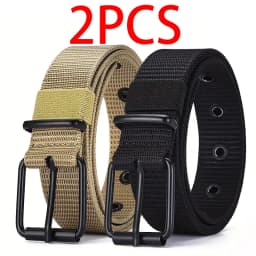 2pcs Men's casual canvas belt, golf belt, durable outdoor sports pants belt, jeans belt, suitable for daily leisure and sports