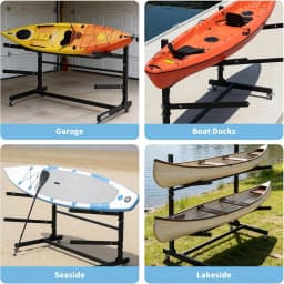 Tacleekii 2-Tier 3-Tier Kayak Storage Rack Heavy Duty Freestanding Kayak Stand Holds 2 3 Kayaks or Paddle Boards with Wheels for Garage, Dock & Outdoor Storage