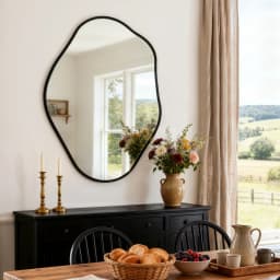 Asymmetrical Black Wall Mirror, Large Irregular Modern Wall Mounted Mirror with Aluminum Alloy Frame, Unique Freeform Decorative Art Mirror for Living Room, Bedroom, Entryway & Hallway
