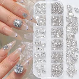 180pcs AB Flatback Glass Nail Art Rhinestones Multi-shape Mixed Diamond Gems Blue Purple Crystal Stones For DIY Nail Decoration