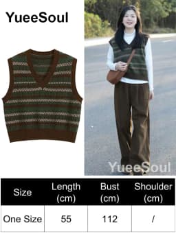 Green Knit Vest Printed Sleeveless Pullover Oversized Women Sweater Vest 2026 New Y2K Vintage Knitwear Women's Autumn Clothing