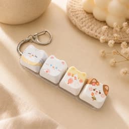 Cute Cat Relax Button Keycap, Kawaii Cat 4-Key Keyboard Fidget Toy for Friends Gift, Portable Fidget Keychain Fashion Bag Charm