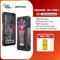 Ulefone Armor 30 Pro 5G Rugged Phone Android 14 Smartphone 6.9" Dual Screen 16GB+512GB MediaTek Dimensity 7300X 12800mAh 64MP