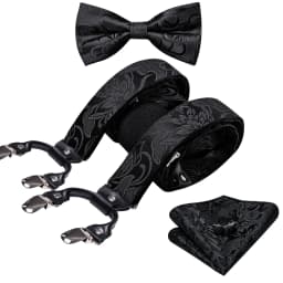 Burgundy Black White  Mens Suspender Adjustable 6 Clips Jacquard Braces Bowtie Hanky Cufflinks Set Silver Gold
