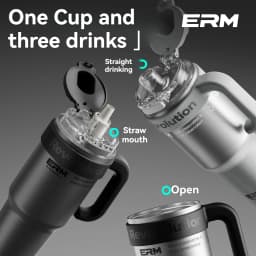 1200ML Extra Large Ceramic Tumbler Drinkware Stainless Steel Water Bottle Insulated Vacuum Flask Straw & Handle Leakproof