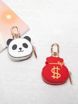 Creative Red Money Bag Pattern Coin Purse PU Leather Cute Panda Keychain Pendant Mini Storage Bag Small and Exquisite Girl's Gif