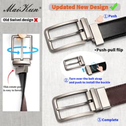 Maikun  Business Reversible Leather Belt For Men Alloy Push-in Pin Buckle Black Belts