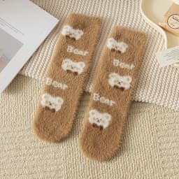 Sweet Pink Rabbits Bowknot Imitation Mink Socks Winter Plush Warm Home Sleeping Socks Ins Japanese Cartoon Cute Furry Tube Socks